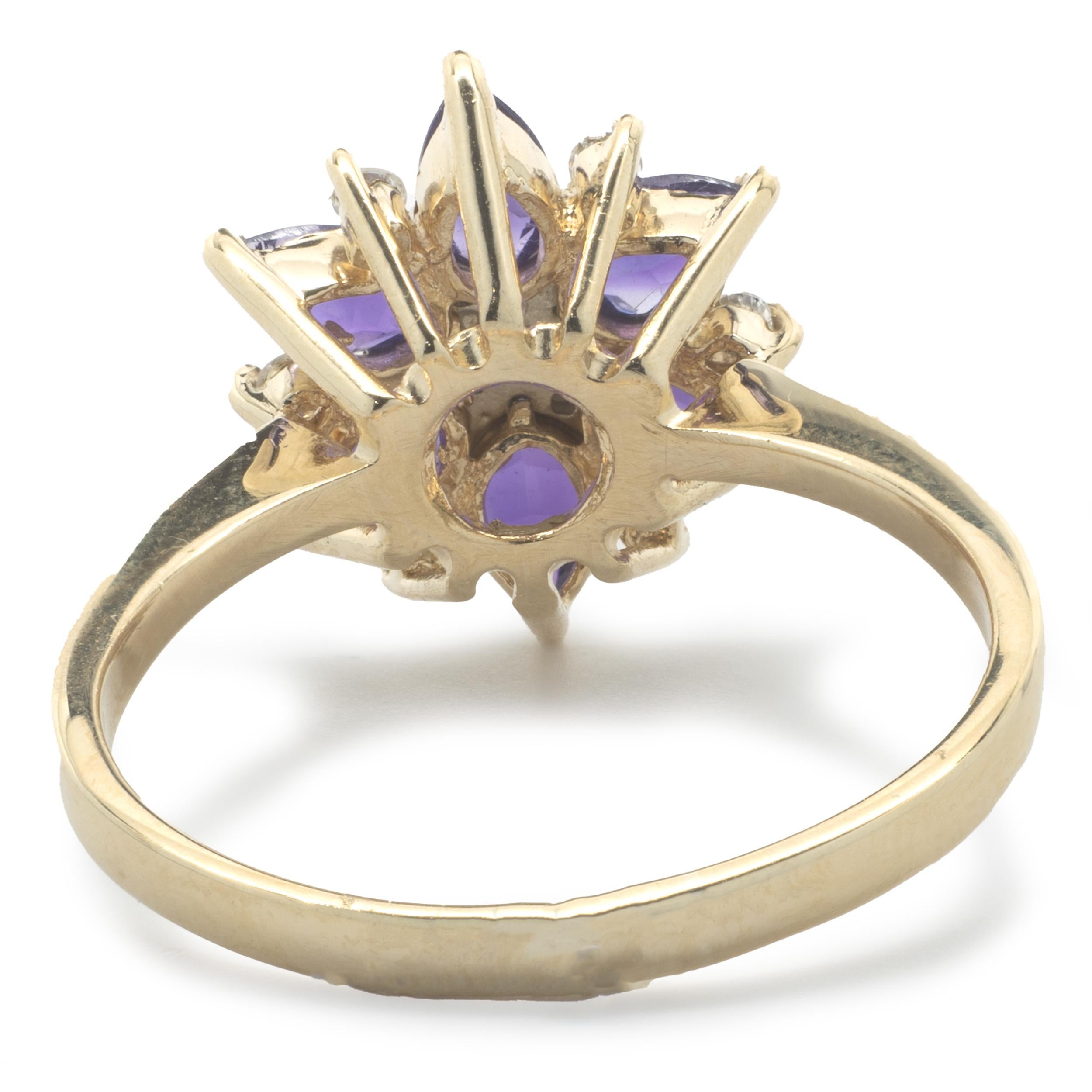 14 Karat Yellow Gold Vintage Amethyst and Diamond Flower Ring In Good Condition For Sale In Scottsdale, AZ