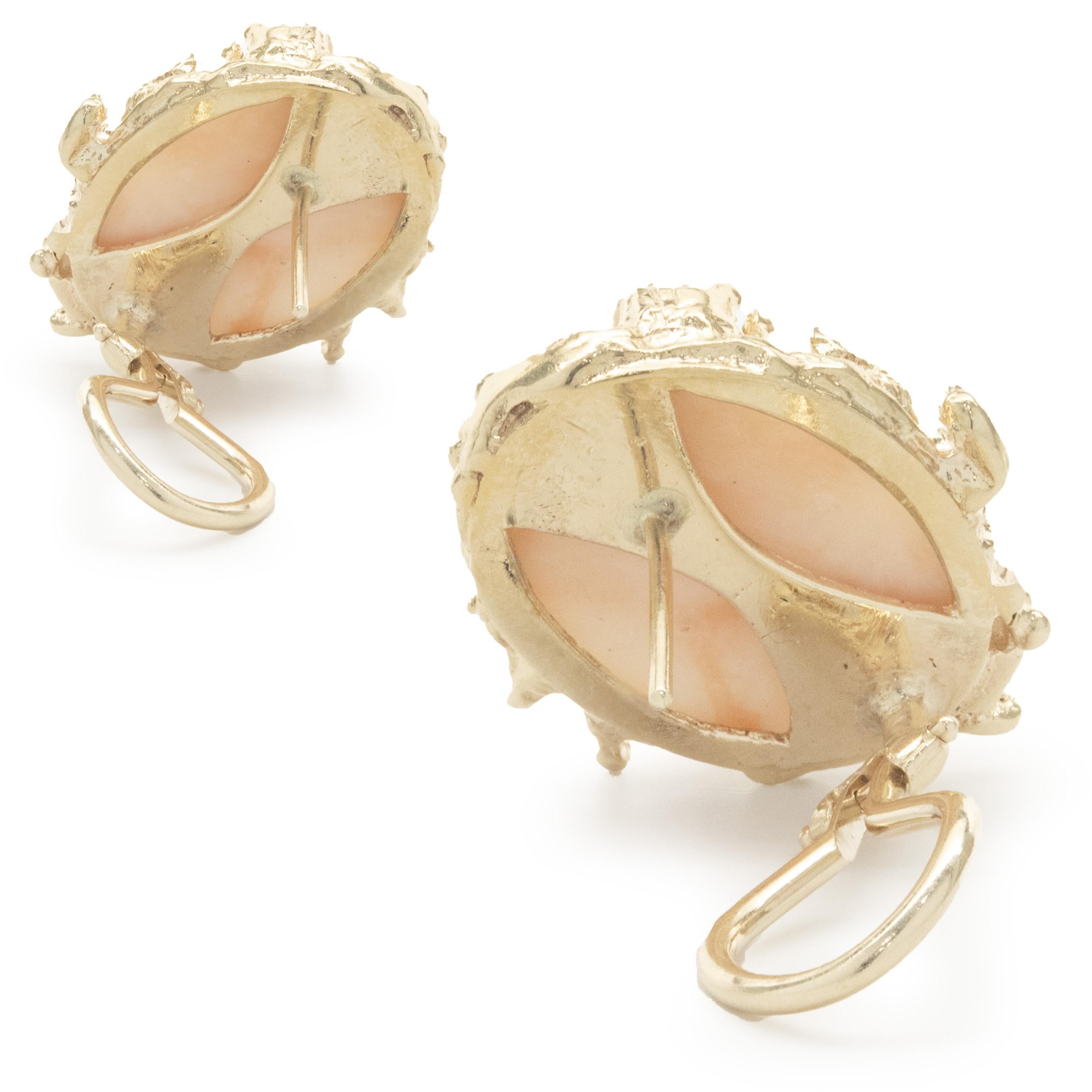 Rough Cut 14 Karat Yellow Gold Vintage Angel Skin Coral Freeform Earrings