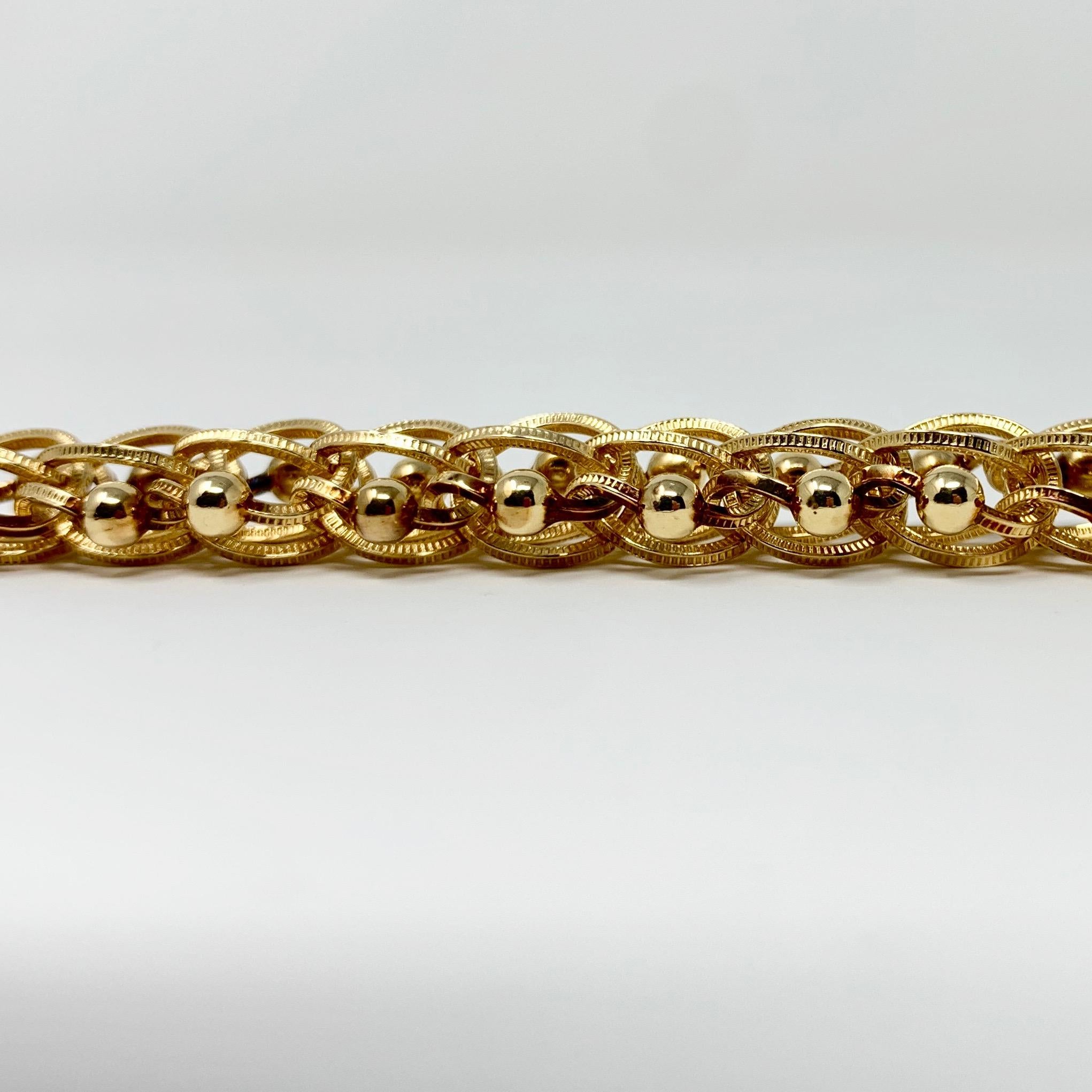 Women's 14 Karat Yellow Gold Vintage Bead Spiral Link Charm Bracelet
