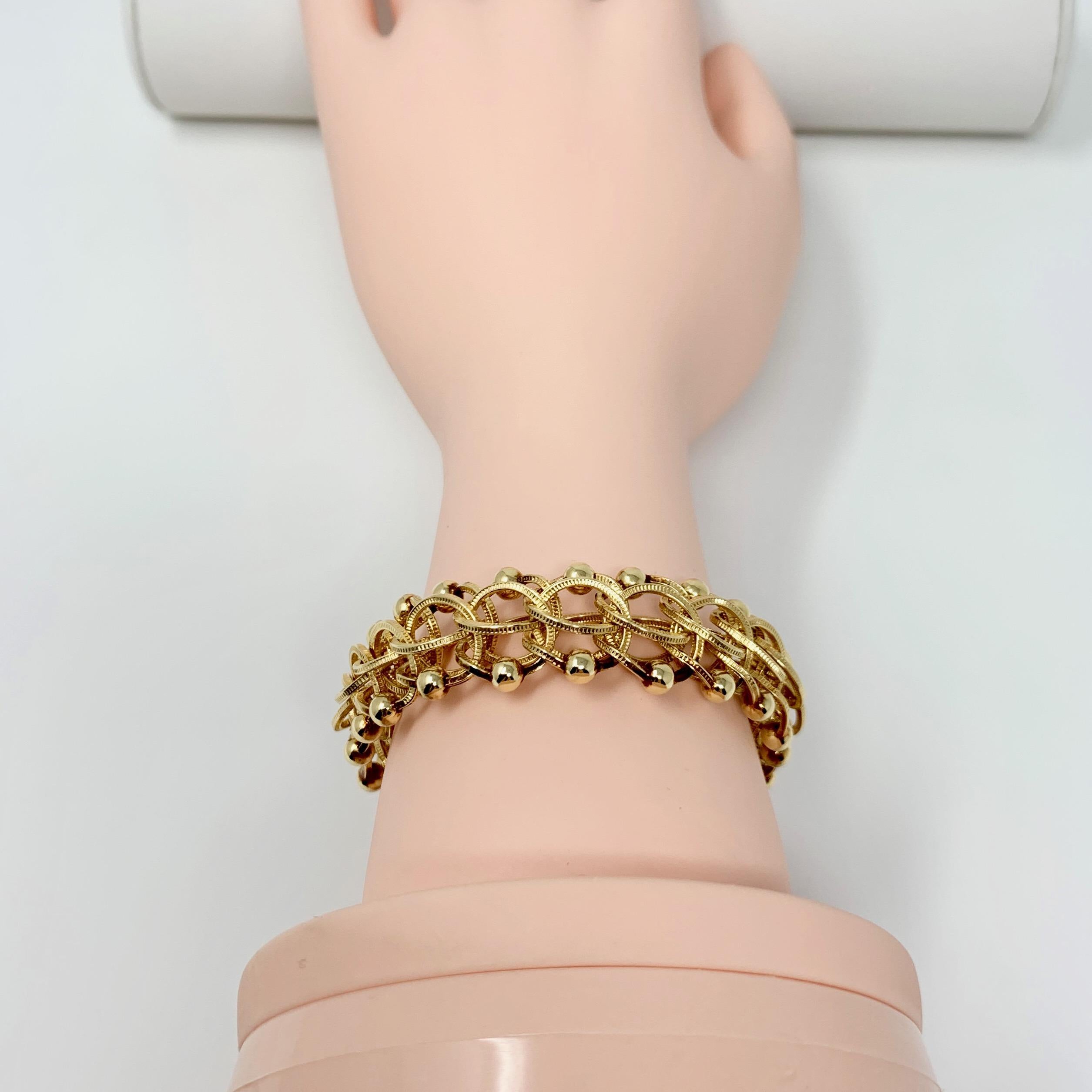 14 Karat Yellow Gold Vintage Bead Spiral Link Charm Bracelet 3