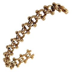 14 Karat Yellow Gold Vintage Beaded Double Circle Link Charm Bracelet
