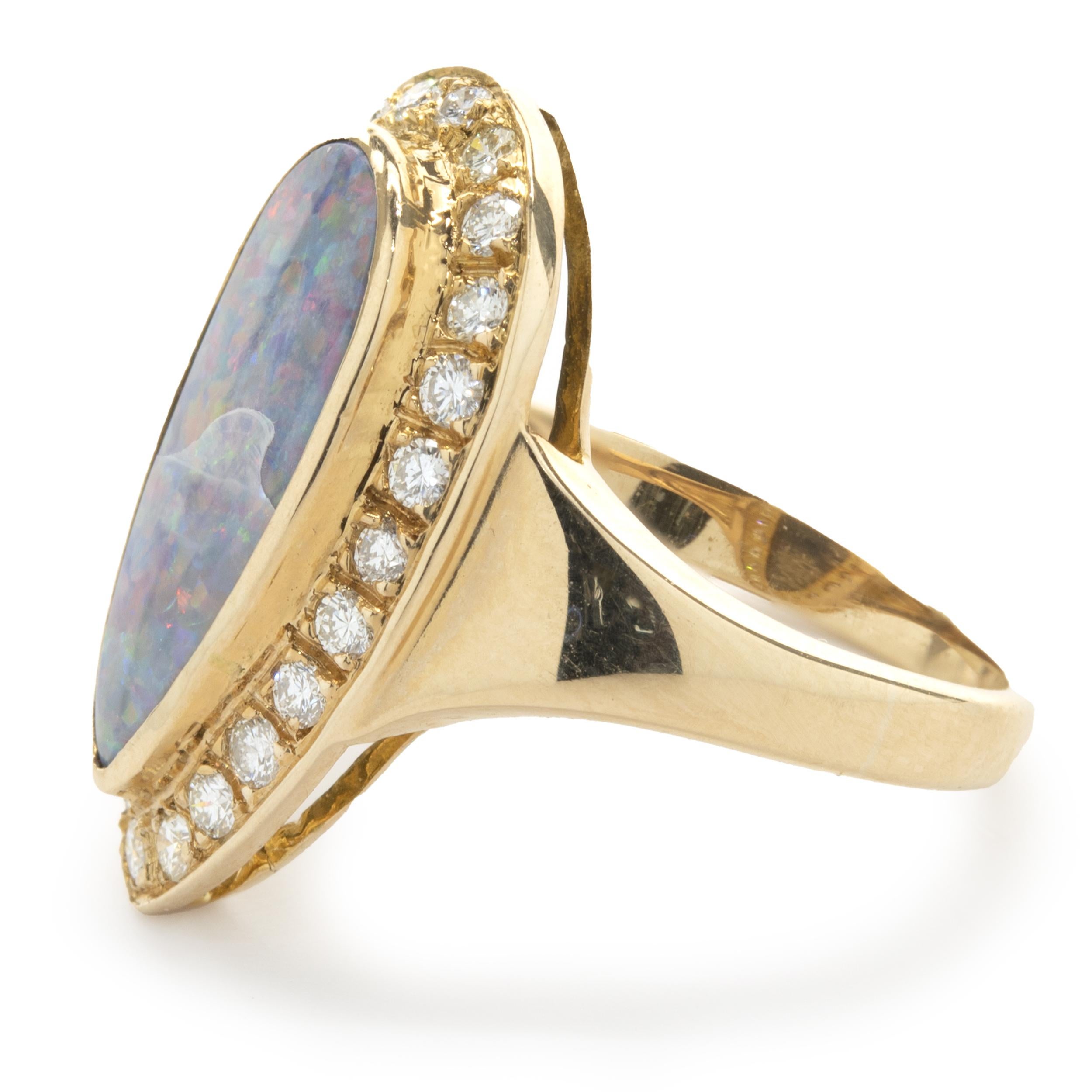 14 Karat Yellow Gold Vintage Black Opal and Diamond Ring In Good Condition For Sale In Scottsdale, AZ