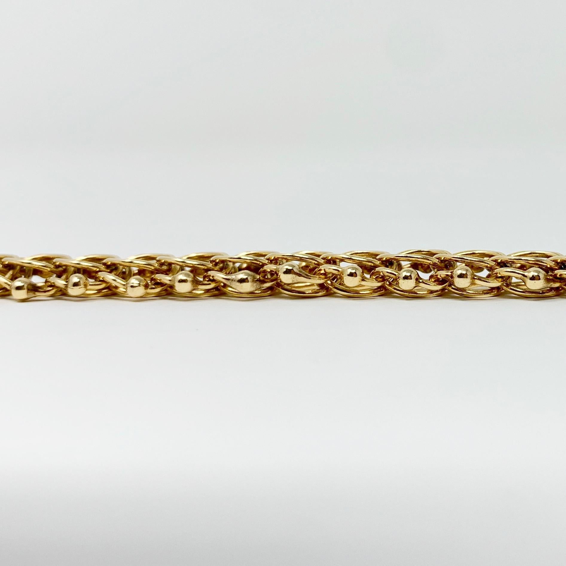Women's 14 Karat Yellow Gold Vintage Circle Link Beaded Charm Bracelet