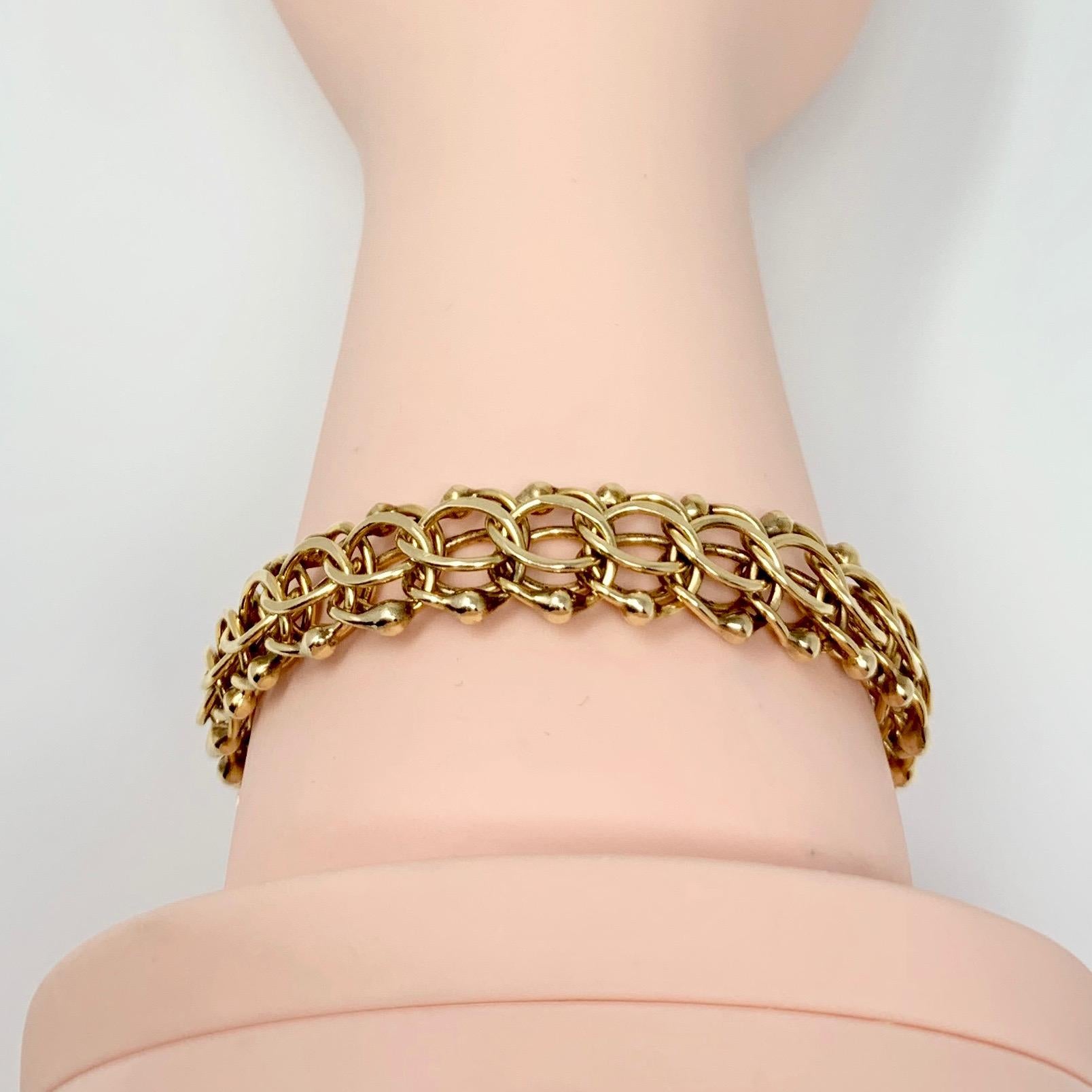14 Karat Yellow Gold Vintage Circle Link Beaded Charm Bracelet 2