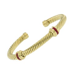 14 Karat Yellow Gold vintage David Yurman Ruby Cable Spira Cuff Bracelet