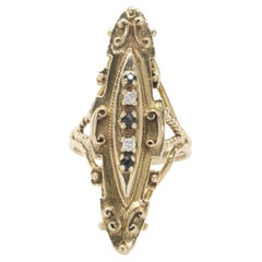 14 Karat Yellow Gold Vintage Diamond and Sapphire Long Finger Ring