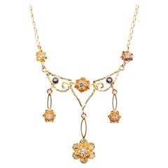 Collar Floral Diamante Vintage Oro Amarillo 14 Kilates