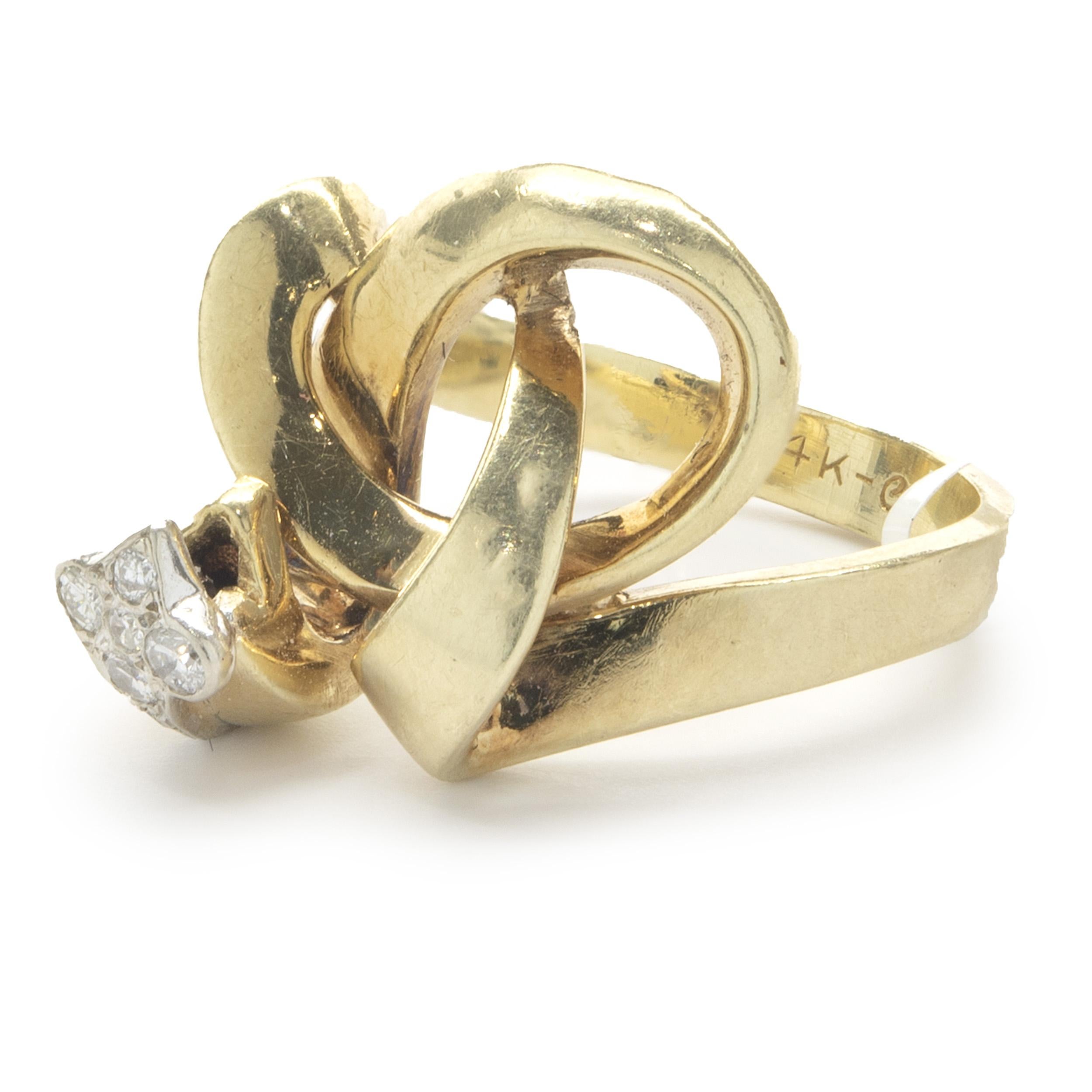 Round Cut 14 Karat Yellow Gold Vintage Diamond Knot Ring For Sale