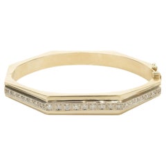 14 Karat Yellow Gold Vintage Diamond Octagonal Bangle Bracelet