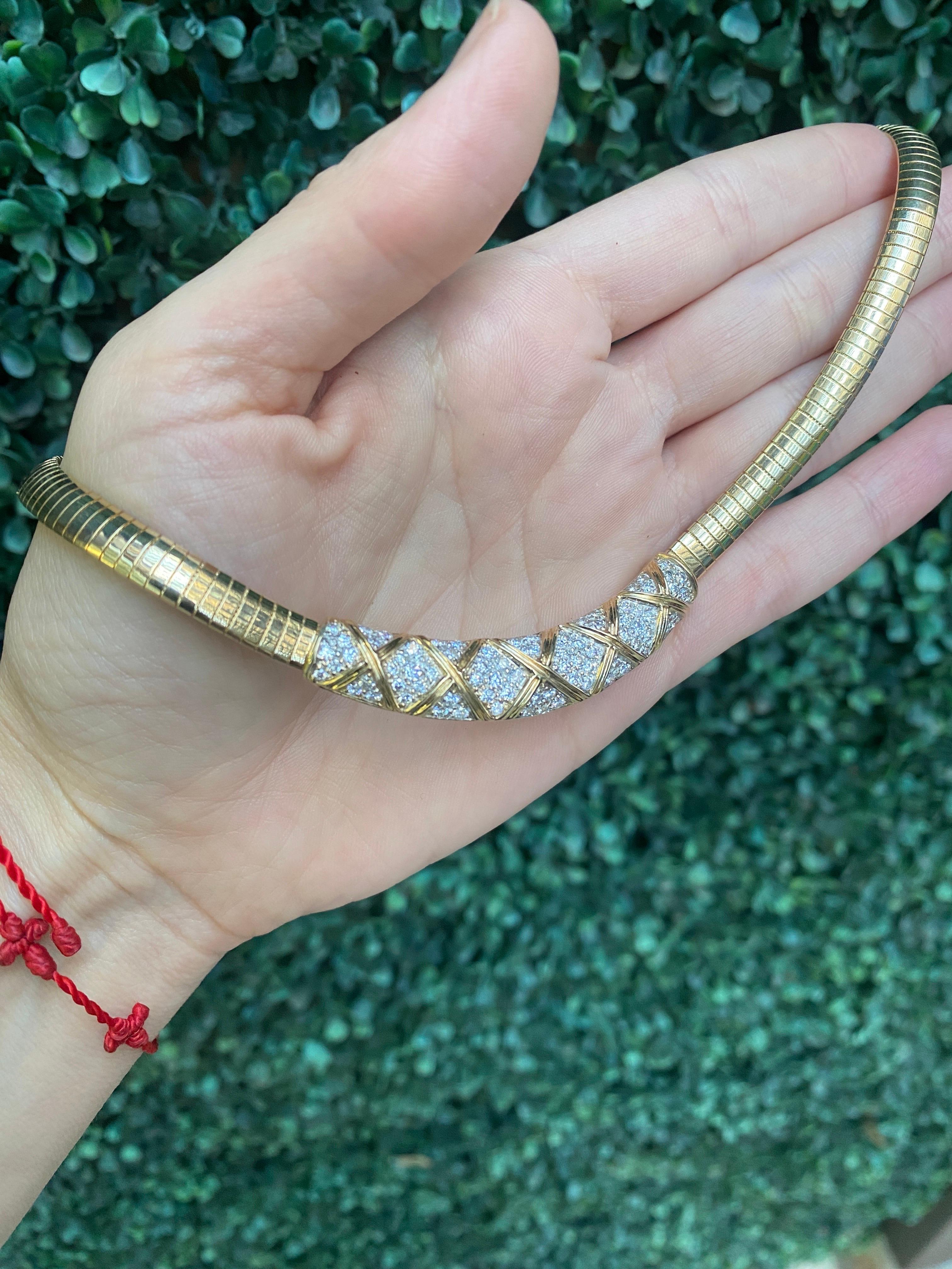 14 Karat Gelbgold Vintage Diamant Omega Halskette  im Angebot 5