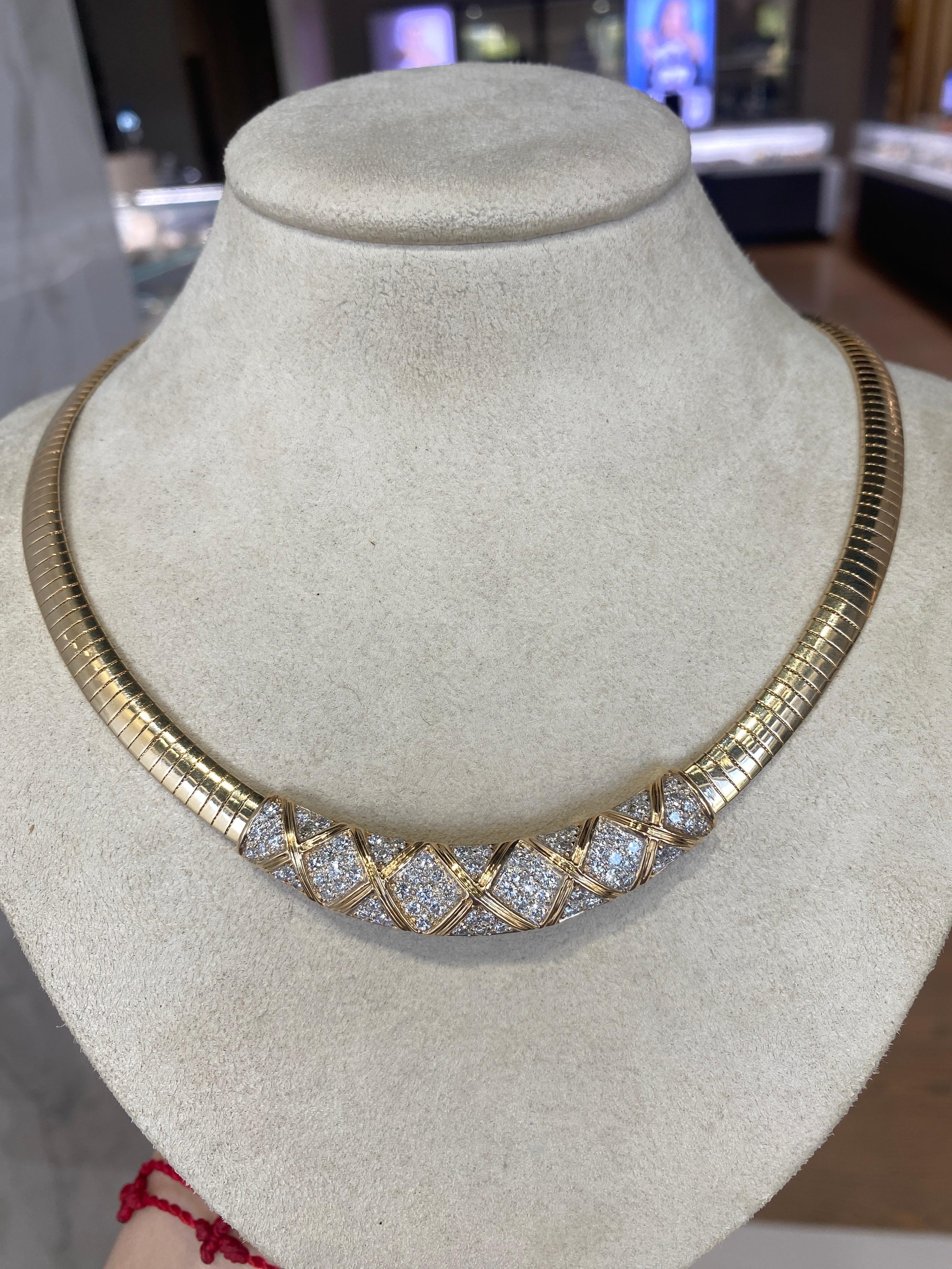 14 Karat Yellow Gold Vintage Diamond Omega Necklace  In Good Condition For Sale In Houston, TX
