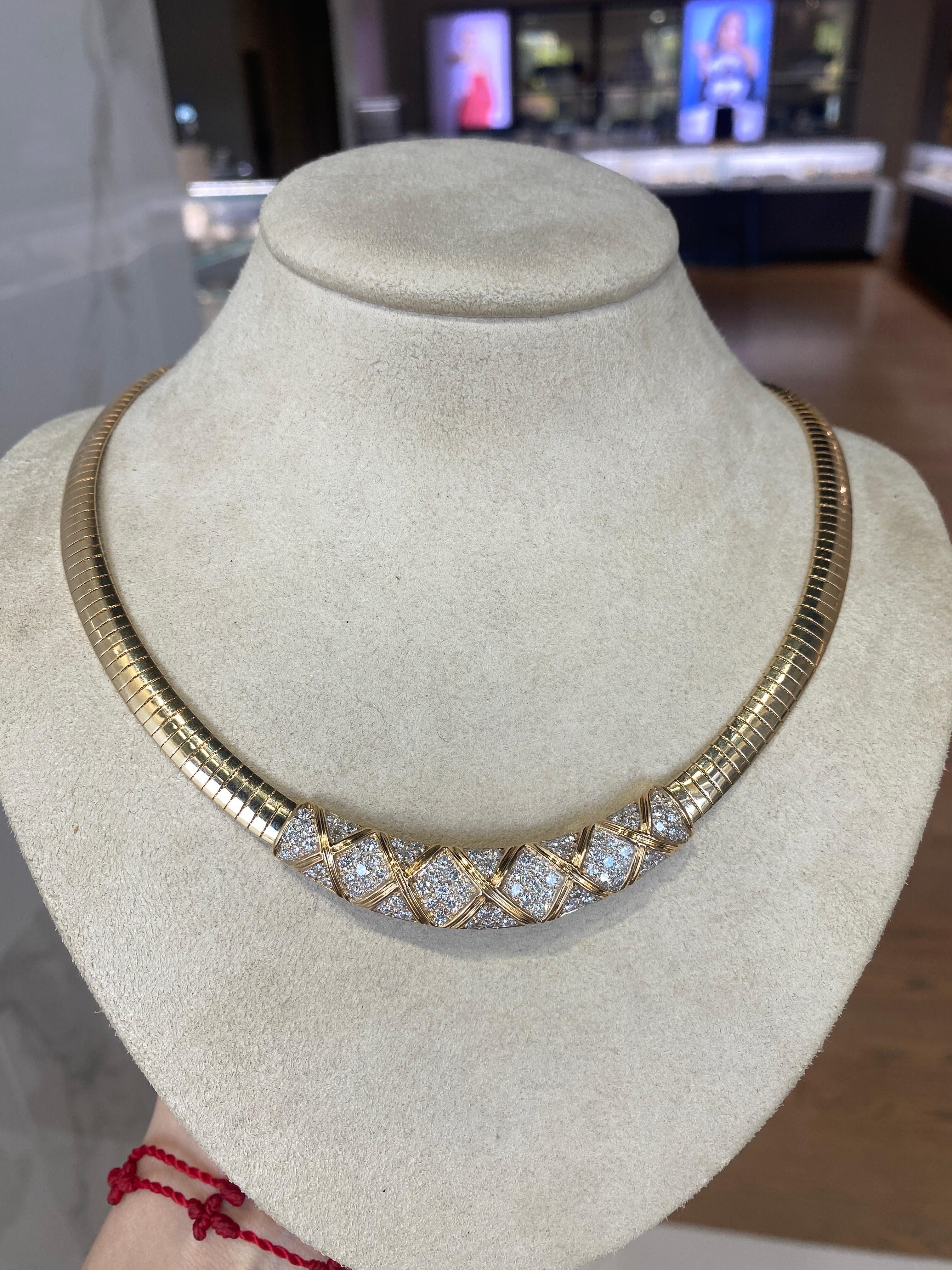 14 Karat Yellow Gold Vintage Diamond Omega Necklace  3