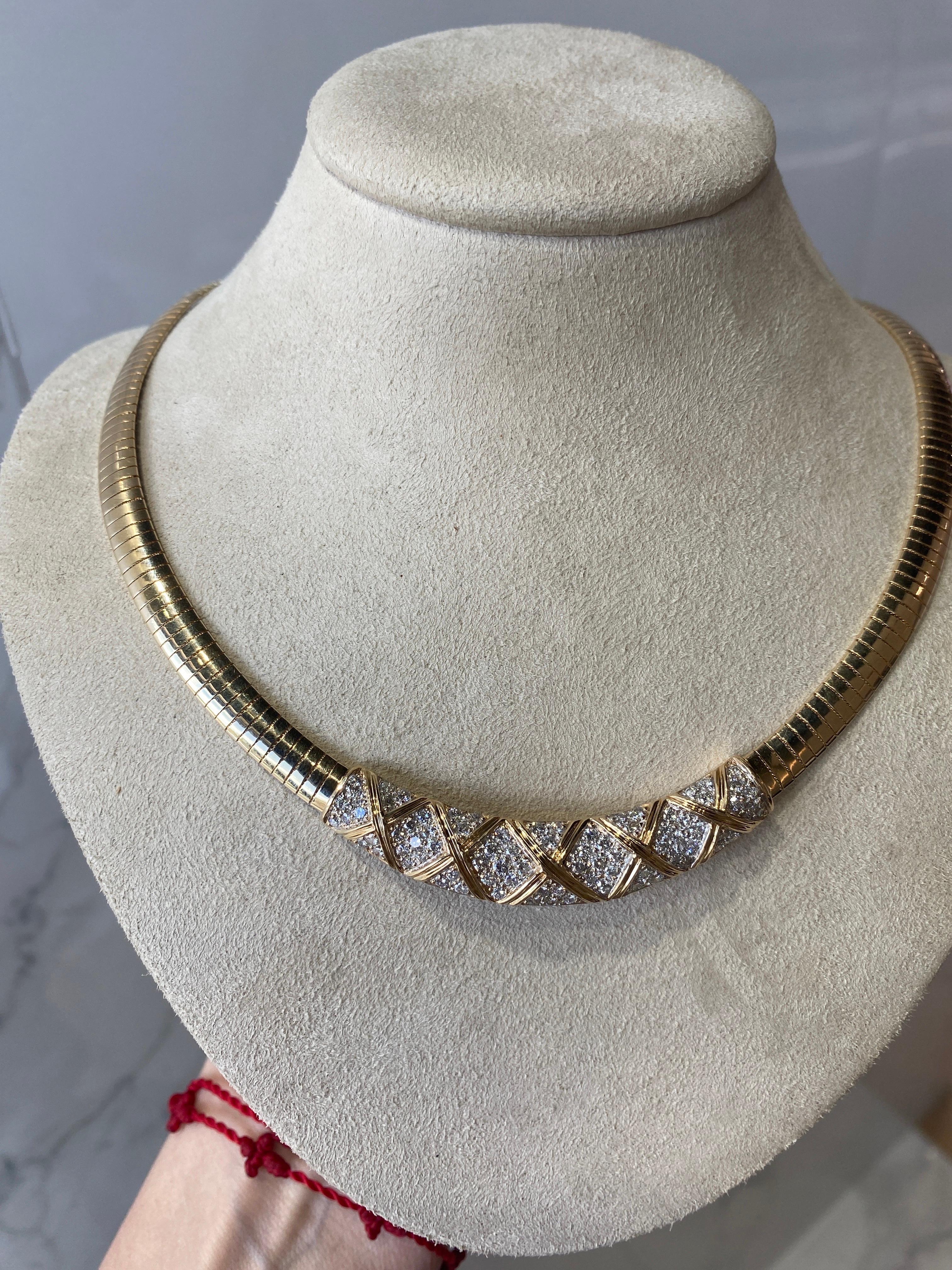 14 Karat Gelbgold Vintage Diamant Omega Halskette  im Angebot 4
