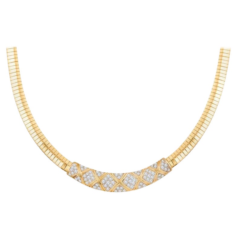Collana Omega con diamanti vintage in oro giallo 14 carati