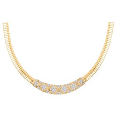 14 Karat Yellow Gold Vintage Diamond Omega Necklace