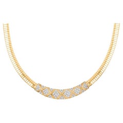 14 Karat Yellow Gold Vintage Diamond Omega Necklace 