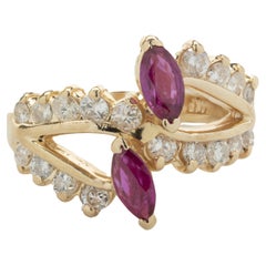 14 Karat Yellow Gold Vintage Diamond Ruby Bypass Ring