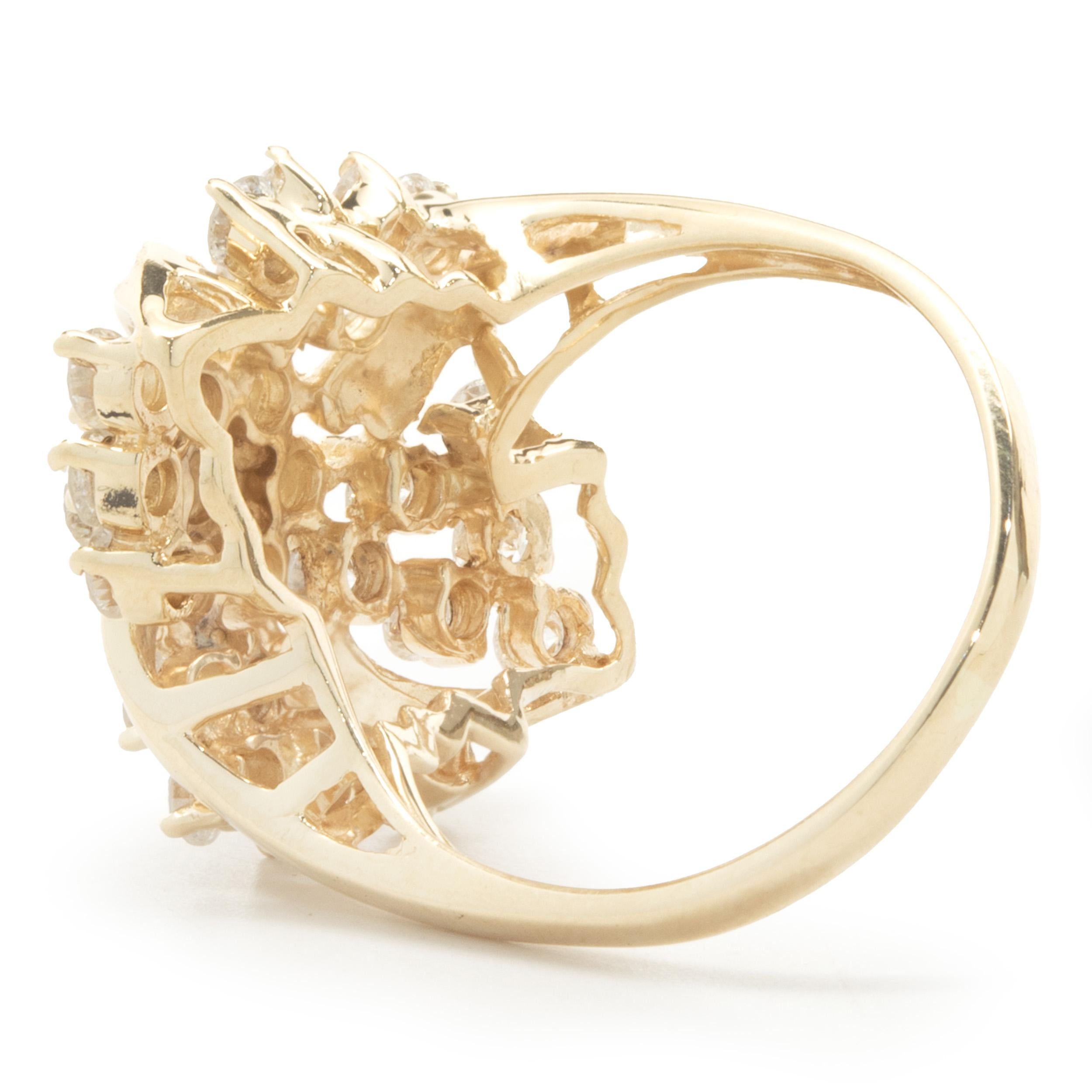14 Karat Yellow Gold Vintage Diamond Waterfall Cluster Ring In Good Condition For Sale In Scottsdale, AZ