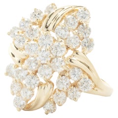 14 Karat Yellow Gold Vintage Diamond Waterfall Cluster Ring