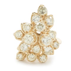 14 Karat Yellow Gold Vintage Diamond Waterfall Cocktail Ring