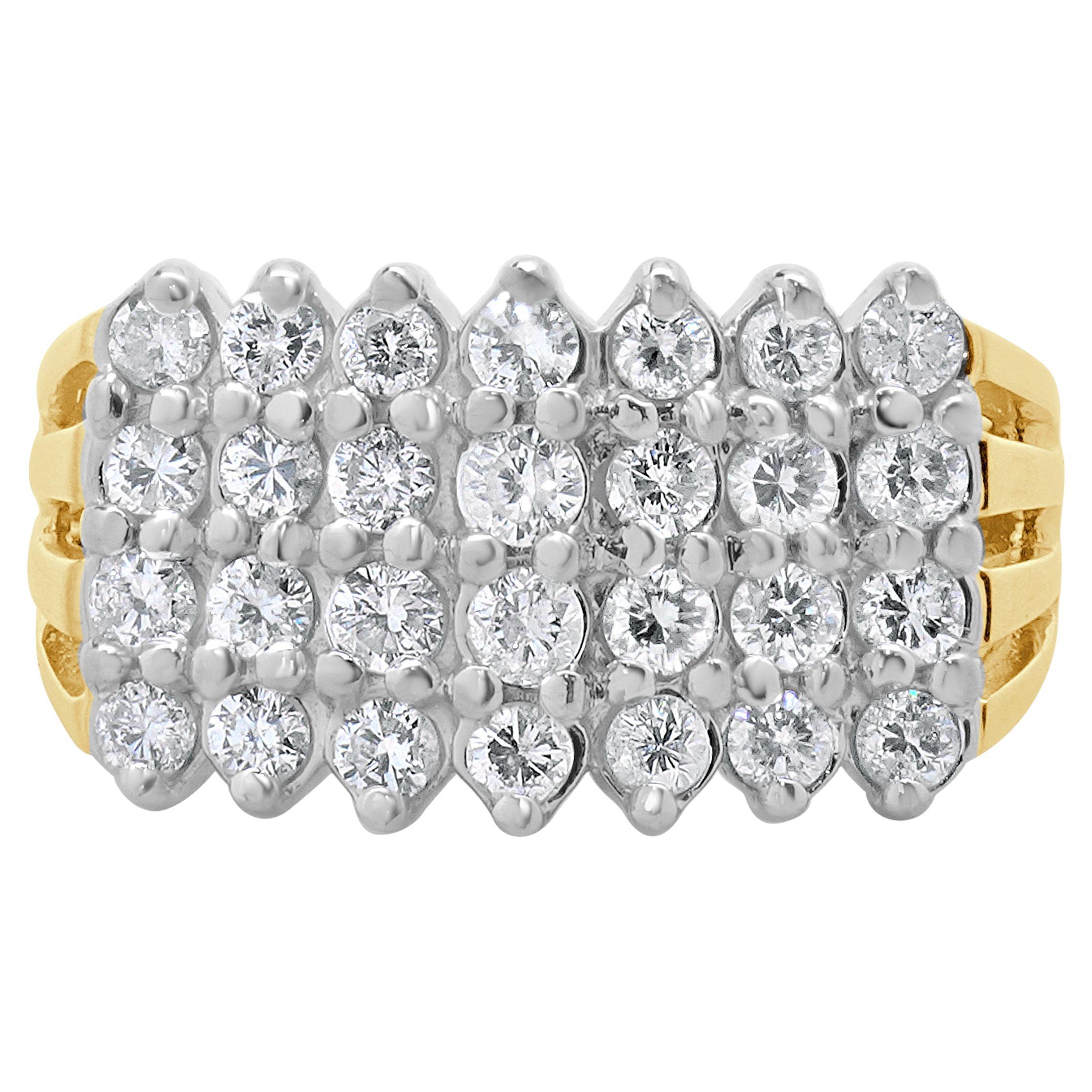 14 Karat Yellow Gold Vintage Diamond Waterfall Ring For Sale