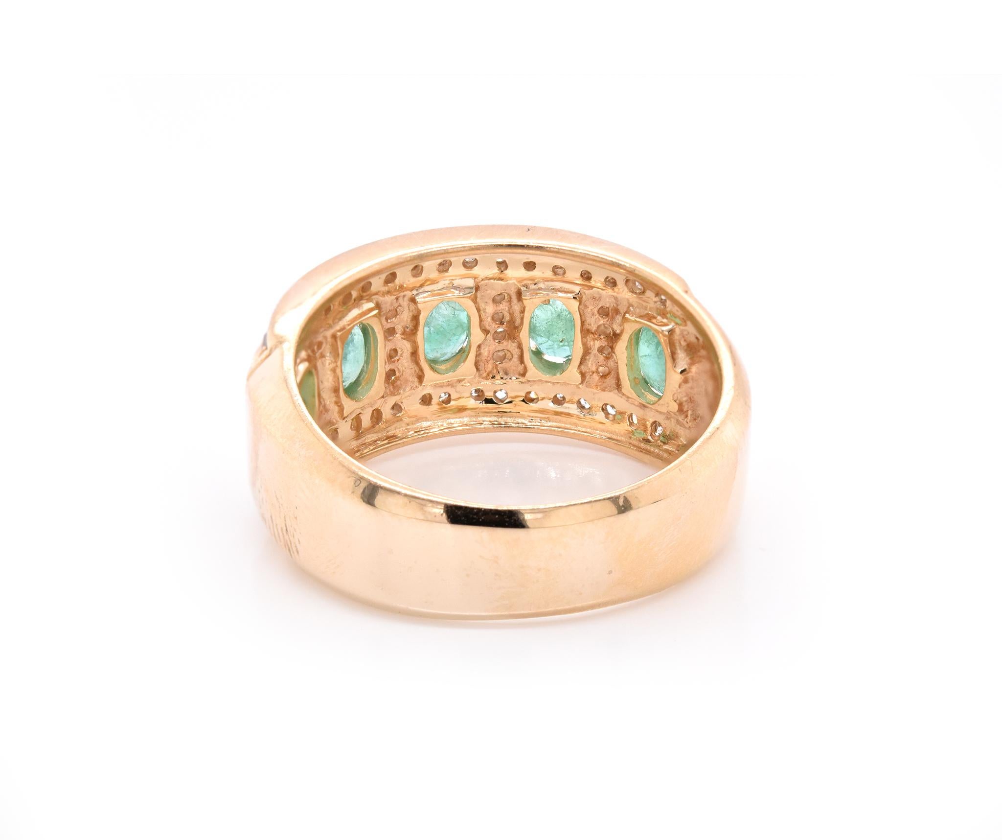 14 Karat Yellow Gold Vintage Emerald and Diamond Band In Excellent Condition In Scottsdale, AZ