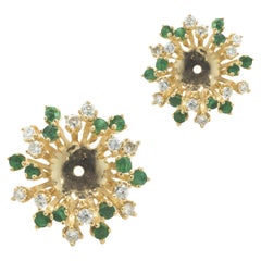 14 Karat Yellow Gold Vintage Emerald and Diamond Earring Enhancers