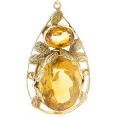 14 Karat Yellow Gold Vintage Floral Citrine Station Necklace