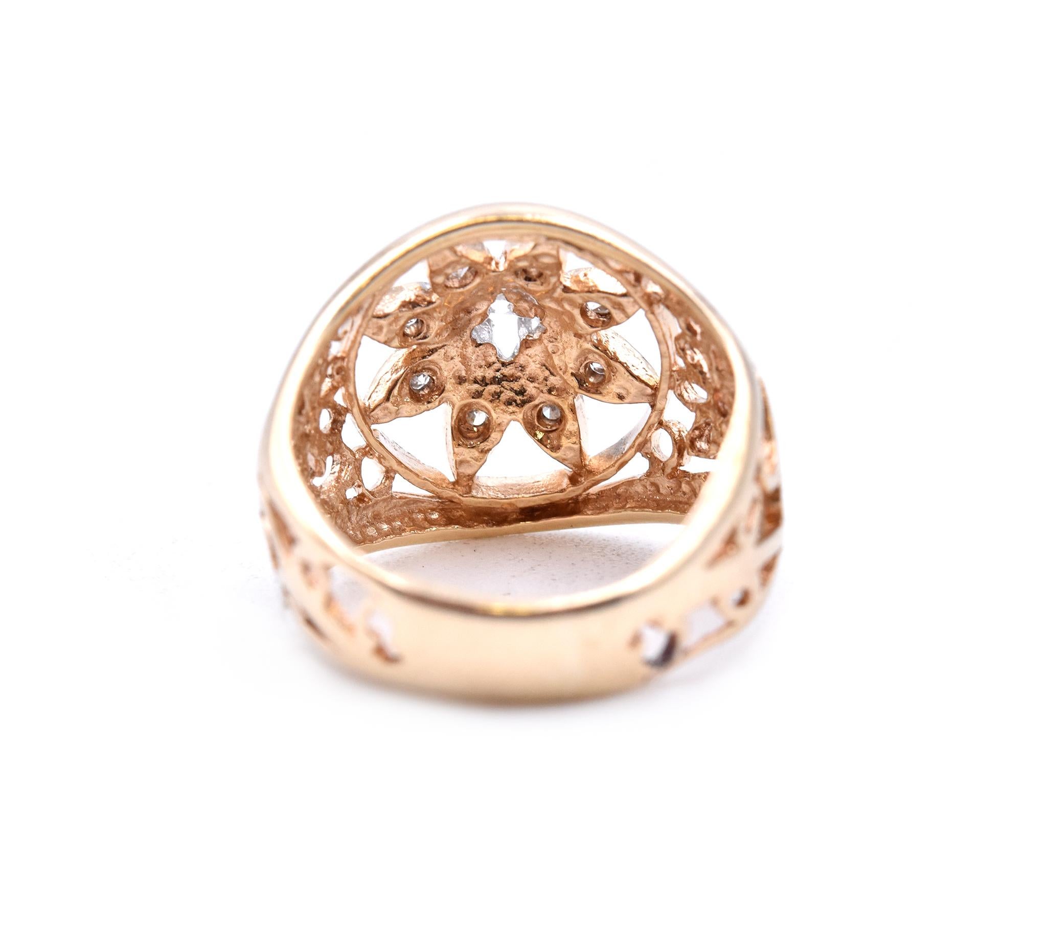 14 Karat Yellow Gold Vintage Floral Diamond Ring In Good Condition In Scottsdale, AZ