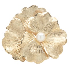14 Karat Yellow Gold Vintage Flower Pearl Pin
