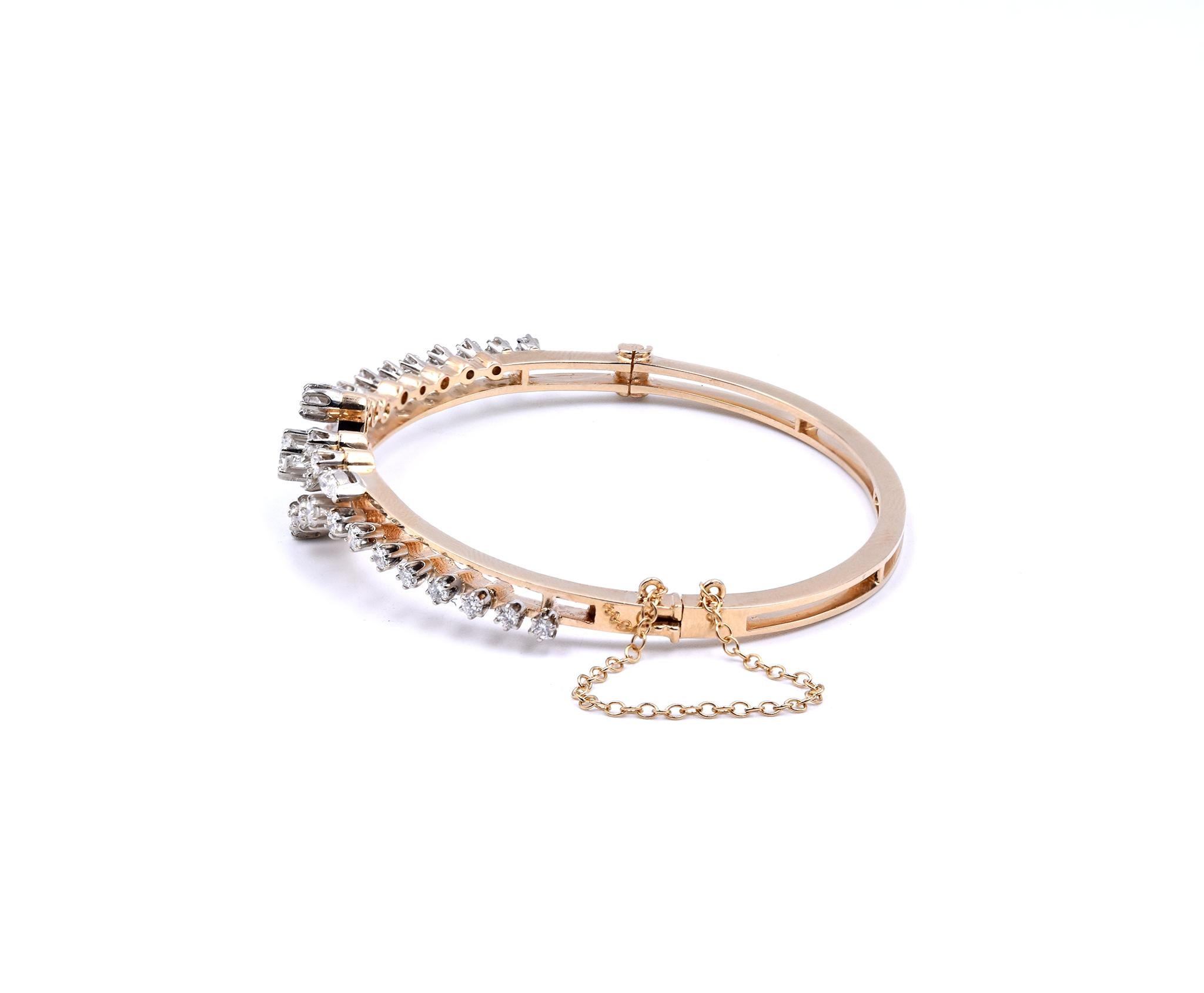 Material: 14K yellow gold
Diamonds: 29 round & 2 marquise cut = 1.25cttw
Color: H/I
Clarity: SI1
Dimensions: bracelet will fit up to a 7-inch wrist
Weight: 17.50 grams
