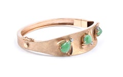 14 Karat Yellow Gold Vintage Jade Bee and Diamond Bangle Bracelet