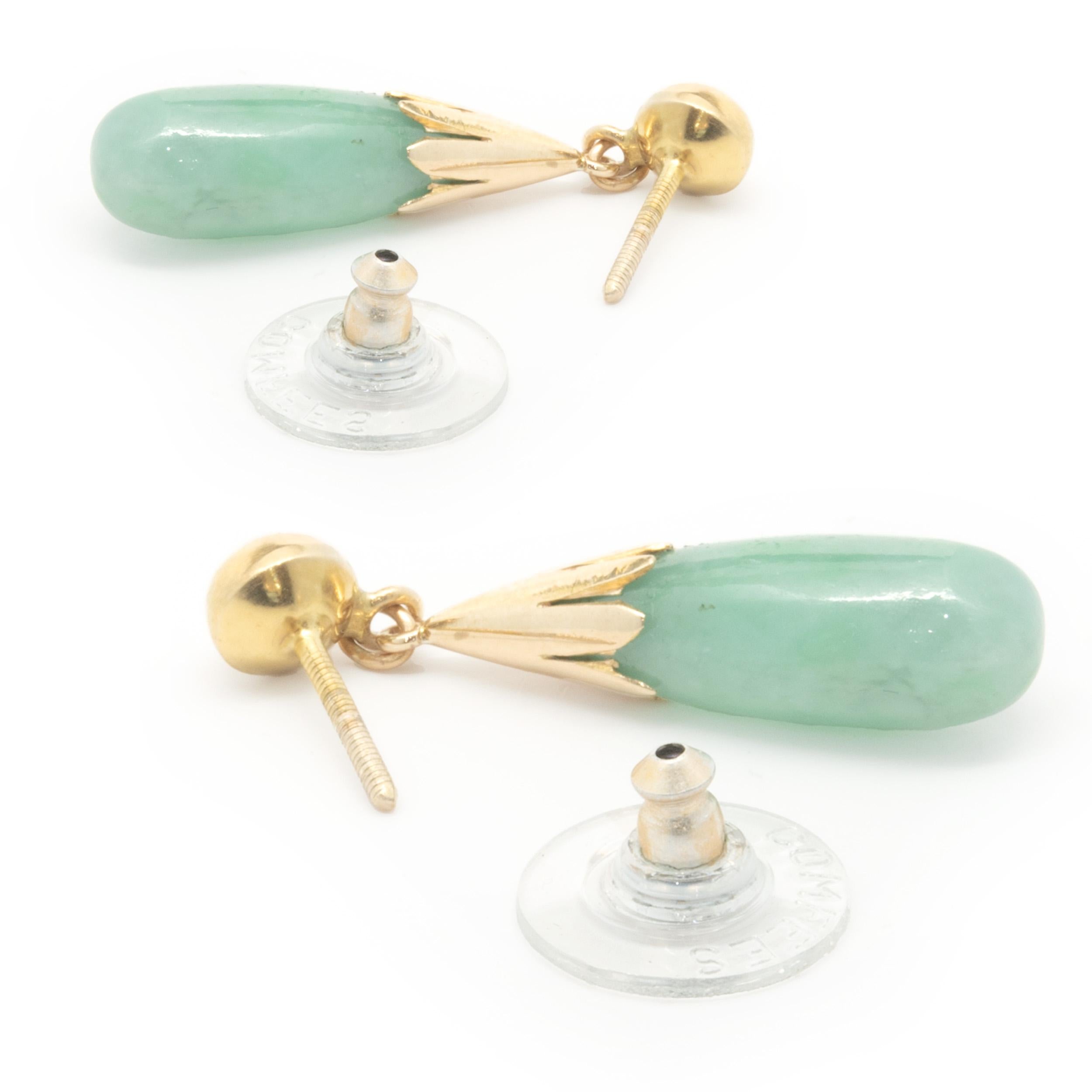 14 Karat Gelbgold Vintage-Jade-Tropfen-Ohrringe im Zustand „Gut“ in Scottsdale, AZ