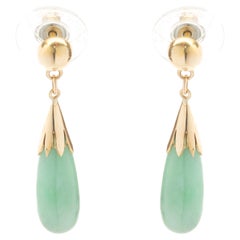 14 Karat Gelbgold Vintage-Jade-Tropfen-Ohrringe