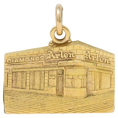 Charm in oro giallo 14 carati per la facciata del negozio di gioielli vintage