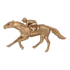 14 Karat Yellow Gold Vintage Jockey Racehorse Brooch Pin Ruby Eyes