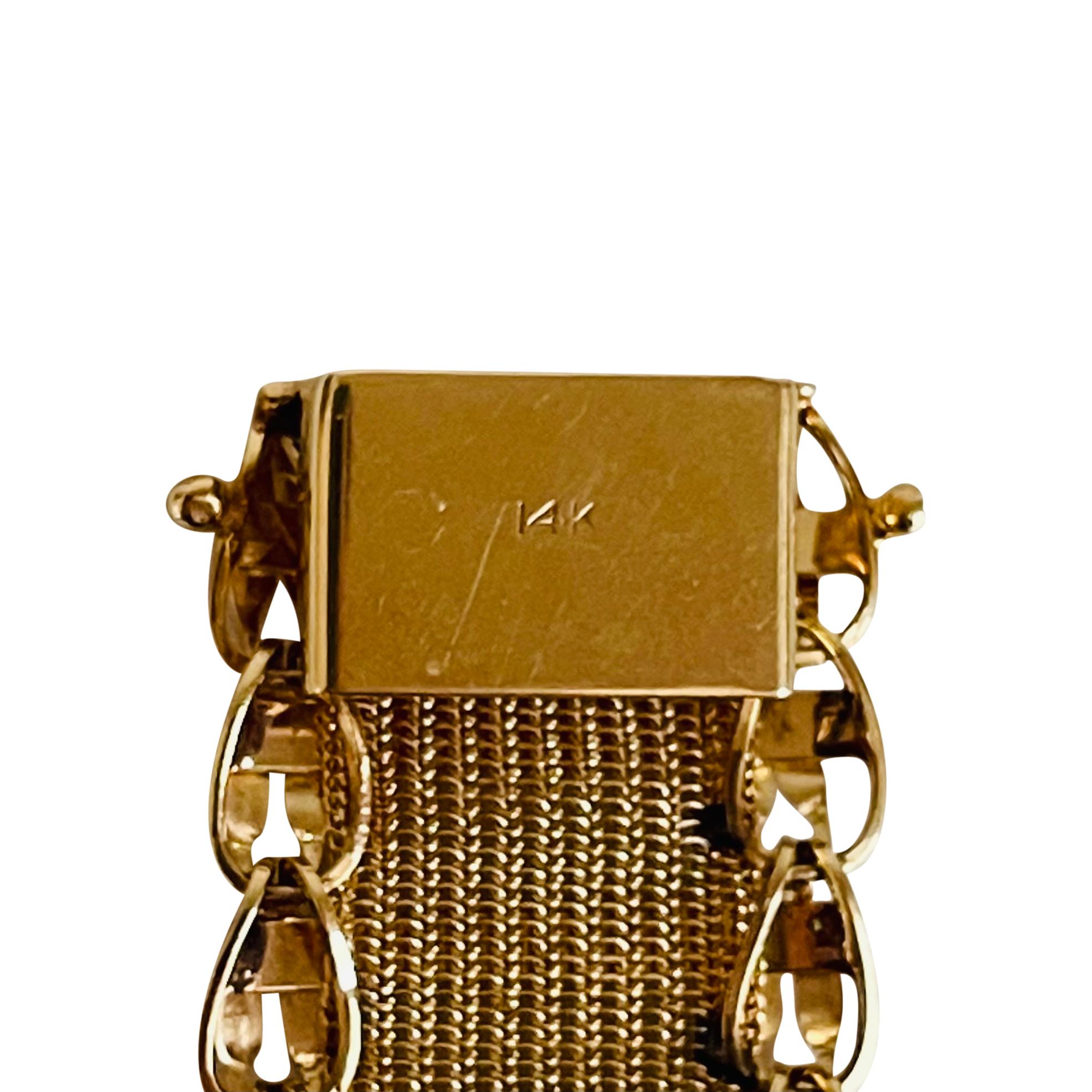 14 Karat Yellow Gold Vintage Ladies Fancy Diamond Cut Mesh Bracelet 2