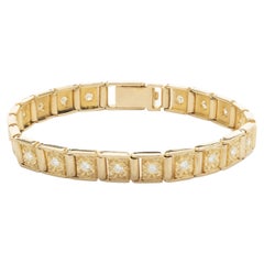 14 Karat Yellow Gold Vintage Nugget Style Box Link Diamond Tennis Bracelet