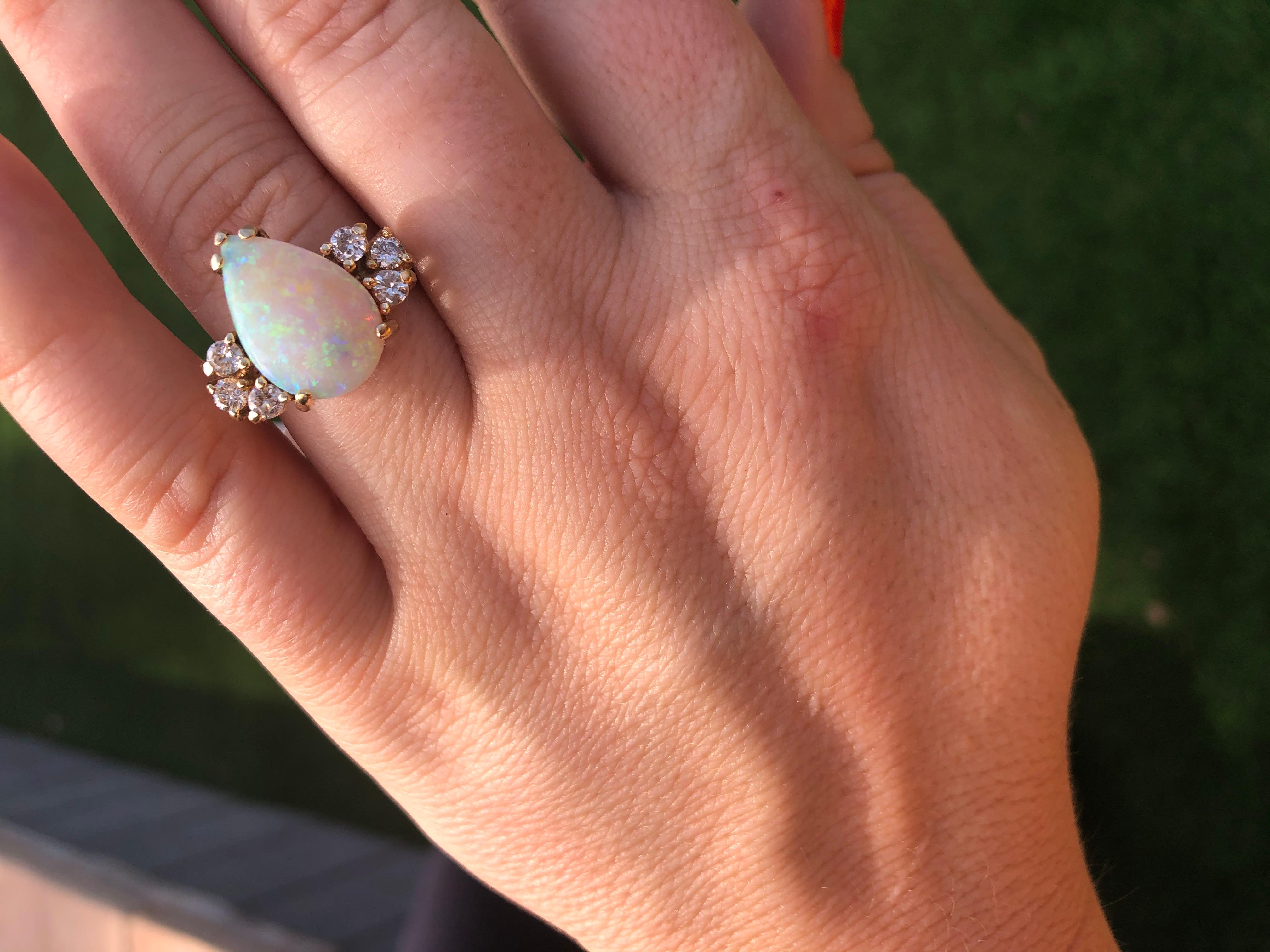 14 Karat Yellow Gold Vintage Opal and Diamond Ring In Excellent Condition In Scottsdale, AZ