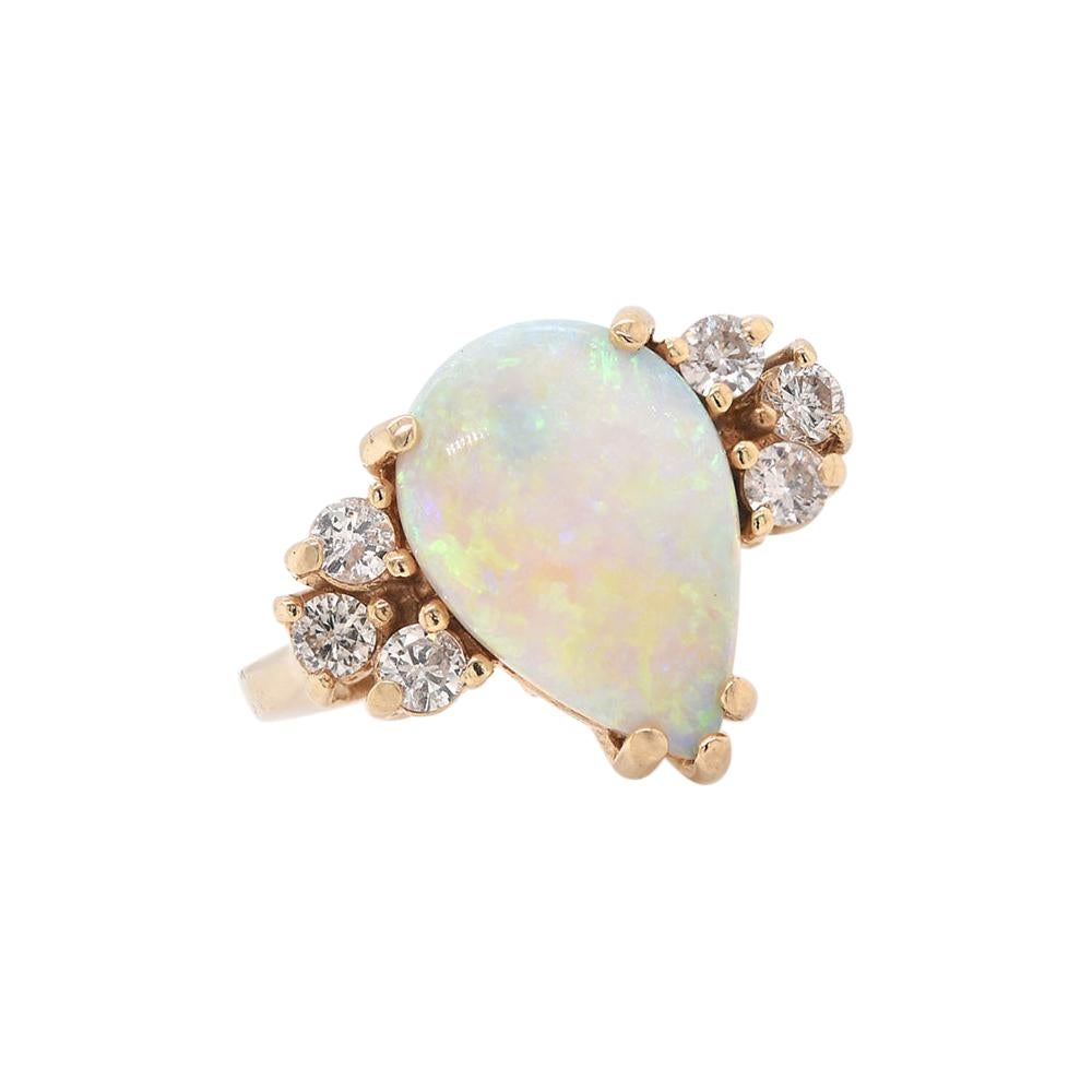 14 Karat Yellow Gold Vintage Opal and Diamond Ring