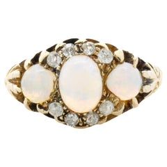 14 Karat Yellow Gold Vintage Opal and Diamond Ring