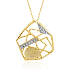 Collier vintage en or jaune 14 carats avec opales et diamants