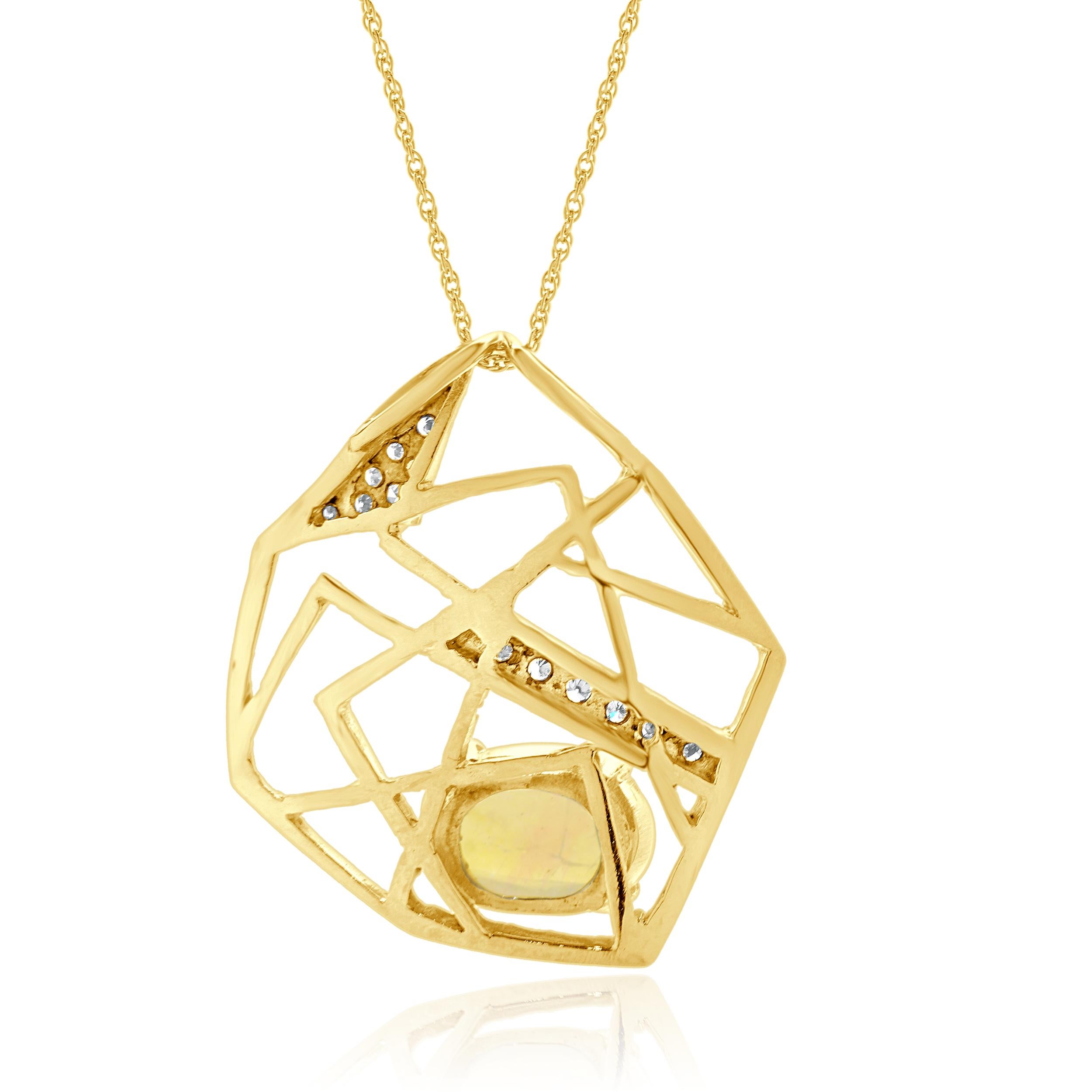 Taglio rotondo Collana Web in oro giallo 14 carati con opale e diamanti d'epoca in vendita