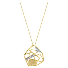 14 Karat Yellow Gold Vintage Opal and Diamond Web Necklace