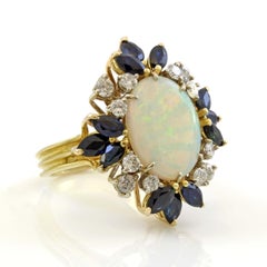 14 Karat Yellow Gold Vintage Opal and Diamonds Cocktail Ring