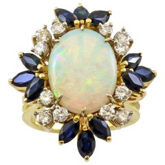 14 Karat Yellow Gold Vintage Opal and Diamonds Cocktail Ring
