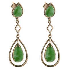 14 Karat Yellow Gold Vintage Pear Shape Jade Drop Earrings