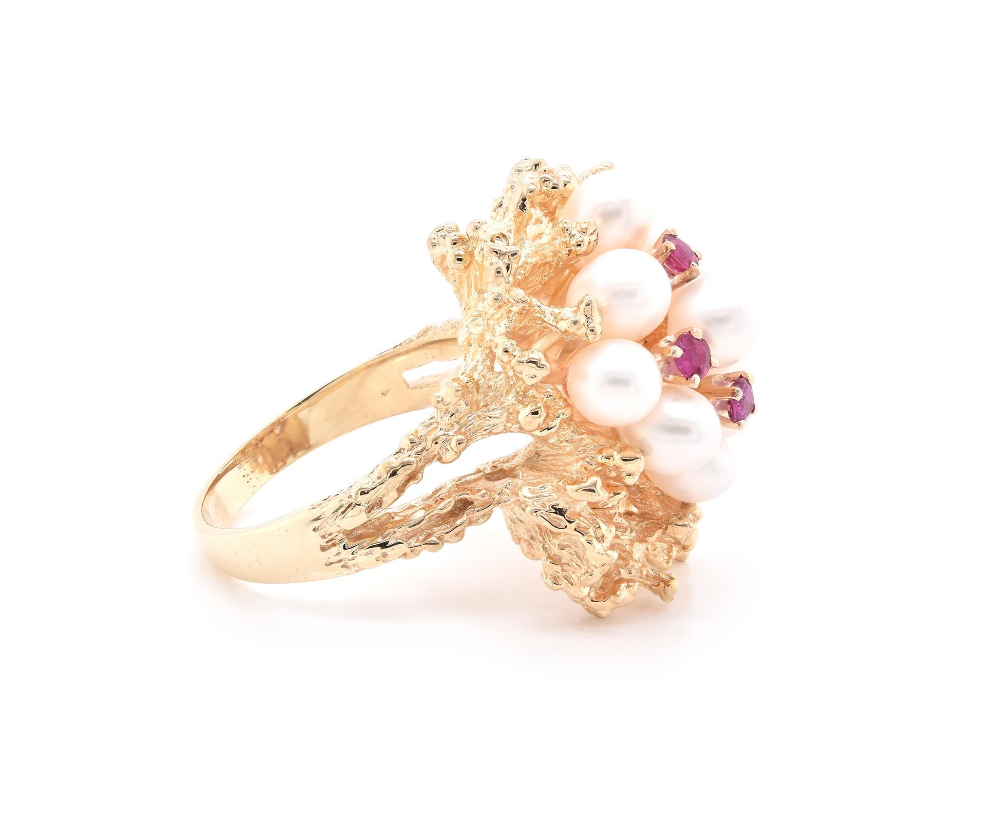 Designer: custom design
Material: 14K yellow gold
Dimensions: ring top measures 25mm wide
Ring Size: 8 (please allow two extra shipping days for sizing requests) 
Weight: 14.47 grams
