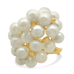 14 Karat Yellow Gold Vintage Pearl Cluster Ring