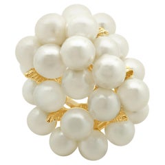 14 Karat Yellow Gold Vintage Pearl Cluster Ring